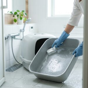 猫トイレの丸洗いの頻度と正しい洗い方！ニオイを根本から断つ方法 アイキャッチ