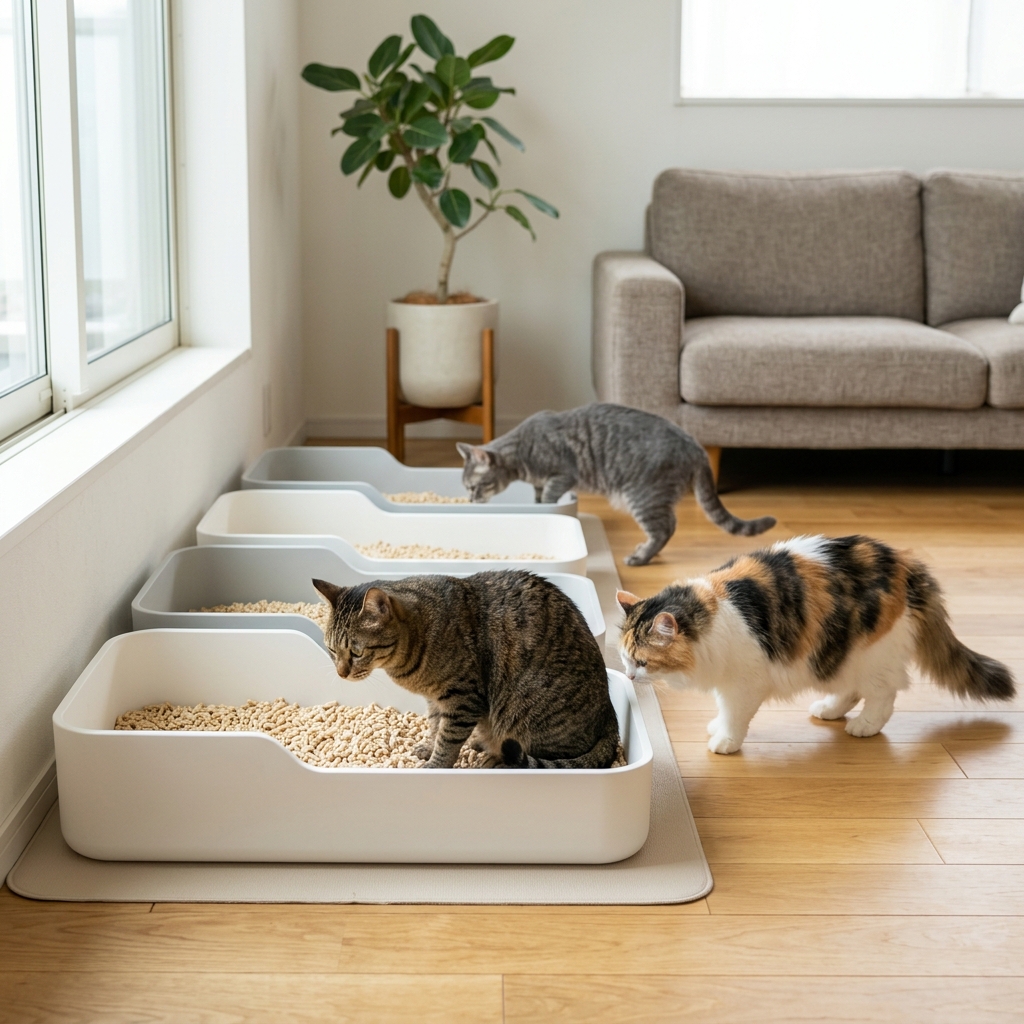 猫を多頭飼いする場合、トイレは何個必要？最適な設置数と配置 アイキャッチ