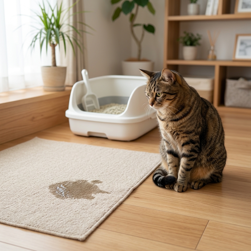 猫がトイレ以外で粗相する原因と解決策！ストレス？病気？ アイキャッチ