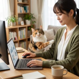 猫とお家でお仕事！テレワーク中の猫の構ってアピール対策 アイキャッチ