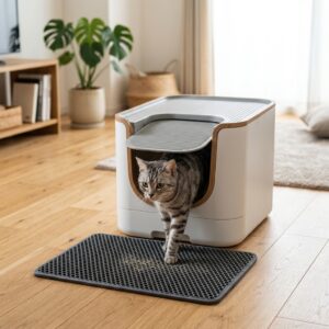 猫砂が部屋に散らかる…！飛び散り防止の対策とおすすめアイテム アイキャッチ