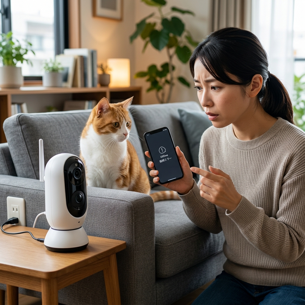 猫用ペットカメラがオフラインになる！接続トラブルの解決手順 アイキャッチ