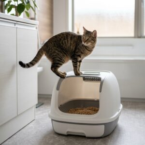 猫がトイレのふちに乗ってする…なぜ？原因と対策 アイキャッチ